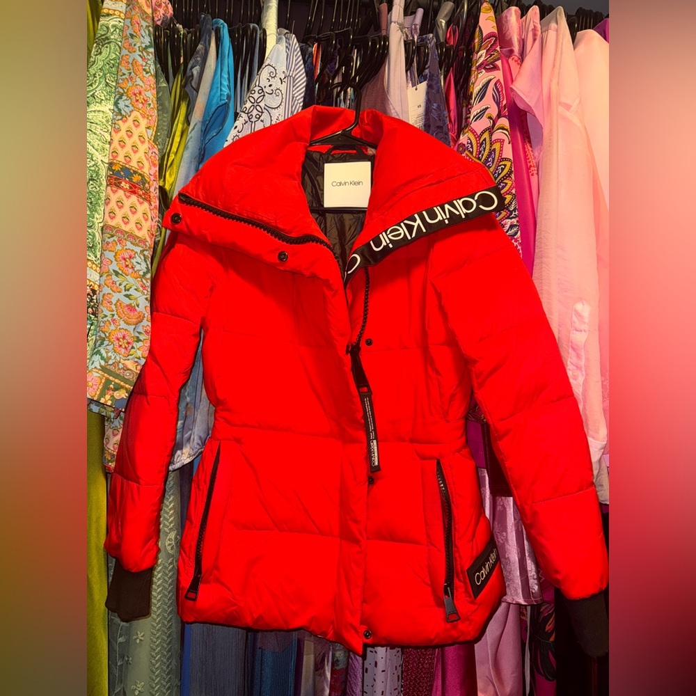 Calvin Klein Vibrant Red Women's Puffer Coat